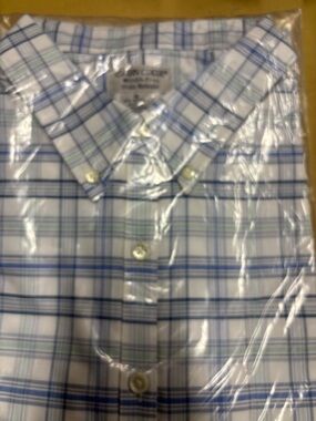 Cabin Creek White Button-Down Shirt with Blue & Green Plaid